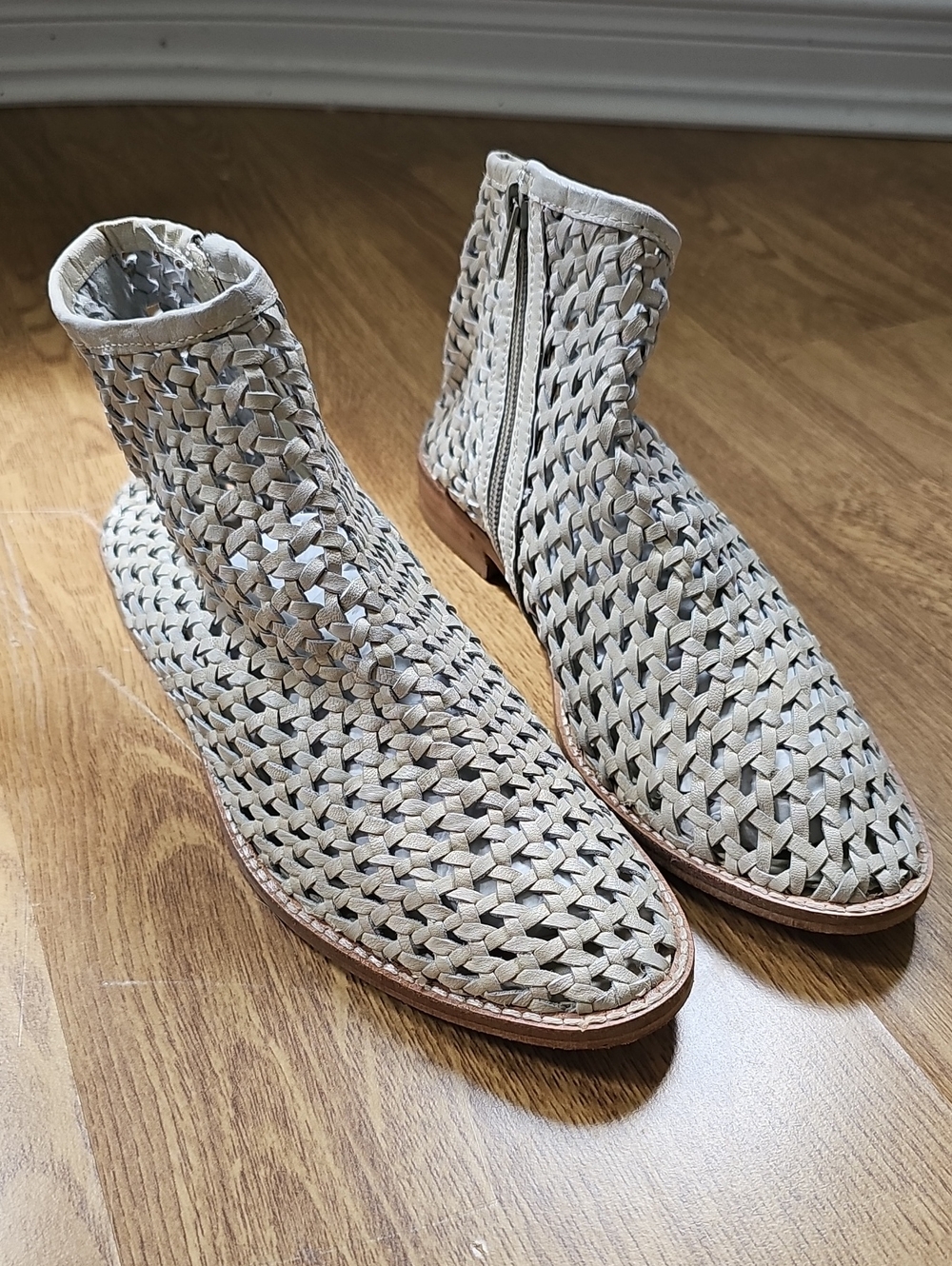 Woven Ankle Booties in Light Beige